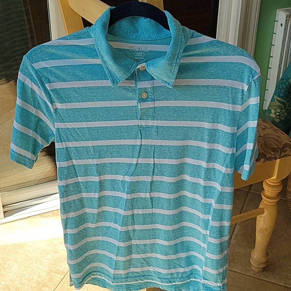 Childrens place Teal and white striped polo xl/14
